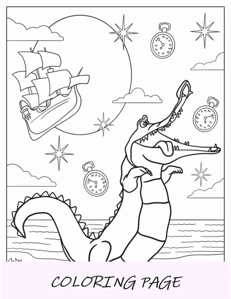 Folha para colorir de Tick-Tock, o crocodilo
