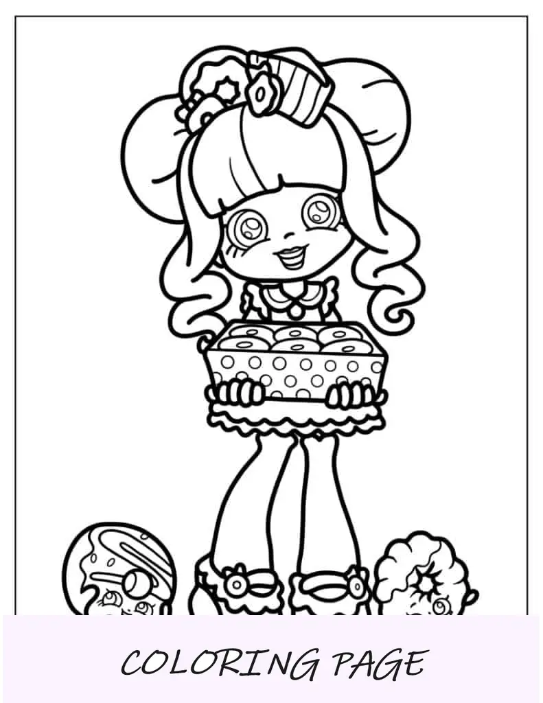 Fácil Donnatina Shopkins llevando donas para colorear