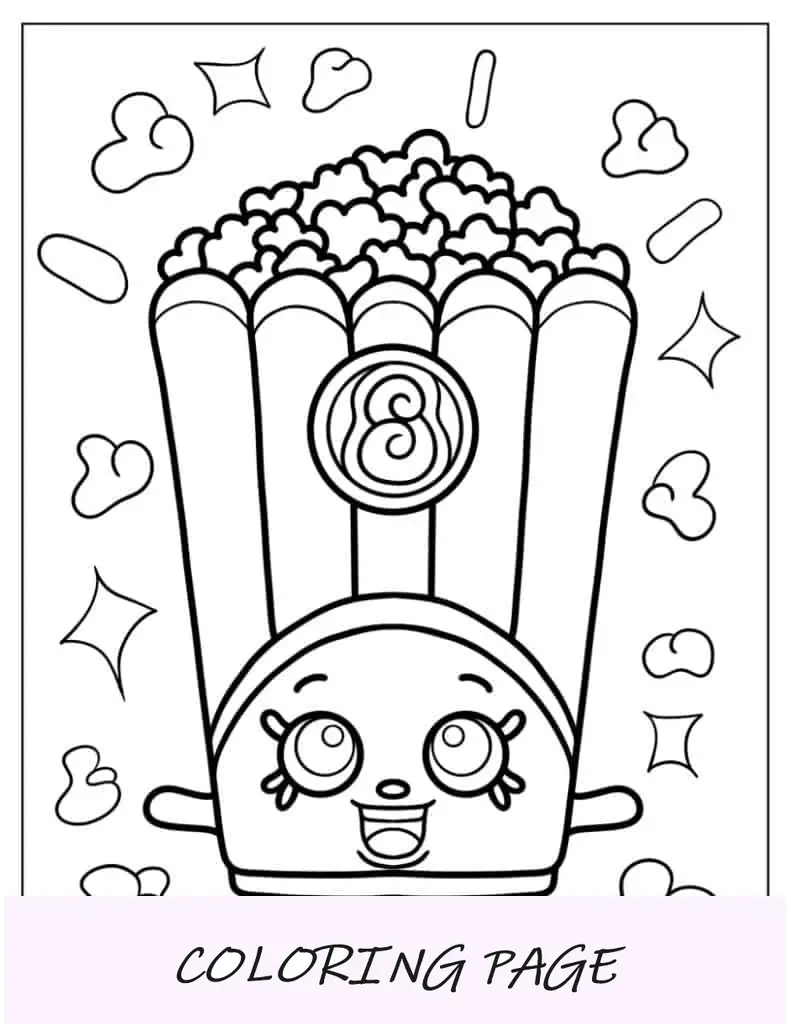 Lindo Shopkins de palomitas de maíz para colorear para niños
