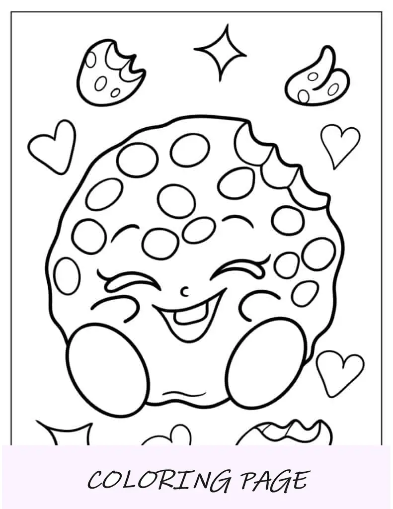 Hoja para colorear de Kooky Cookie Shopkins para niños en edad preescolar