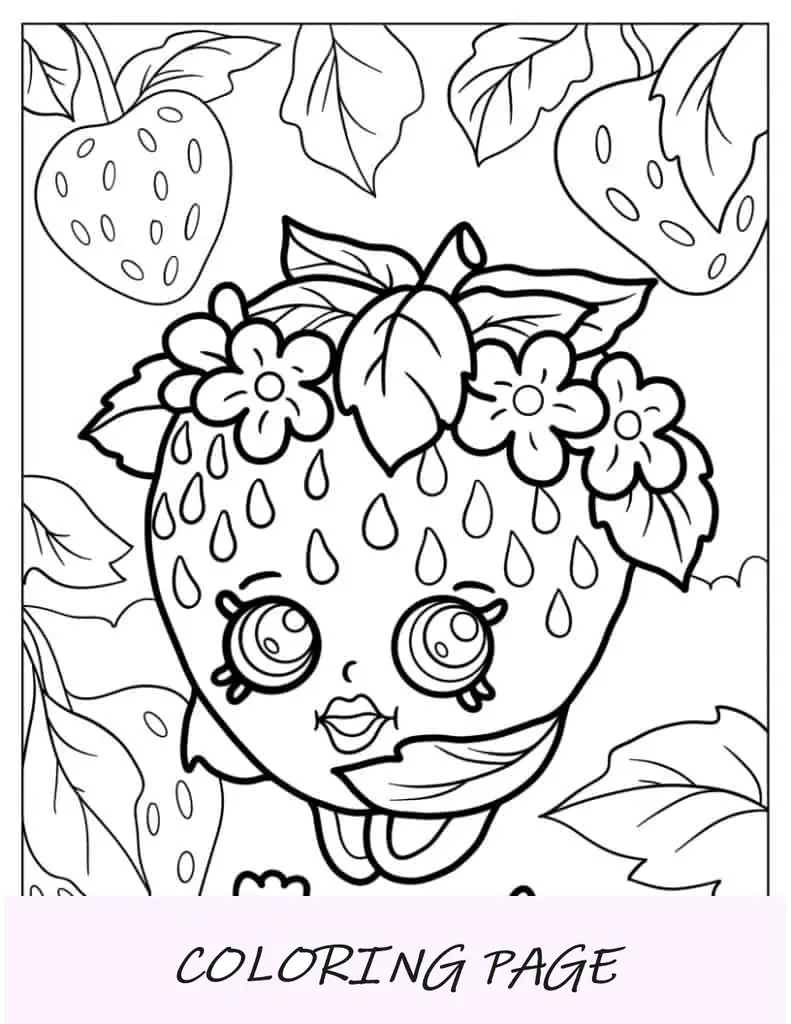 Página para colorear detallada de Strawberry Kiss Shopkins