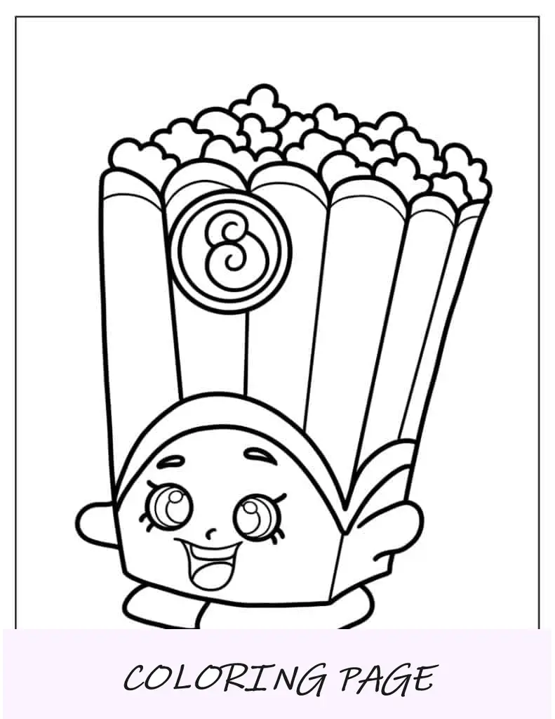 Shopkins de maíz y amapola para colorear para niños en edad preescolar