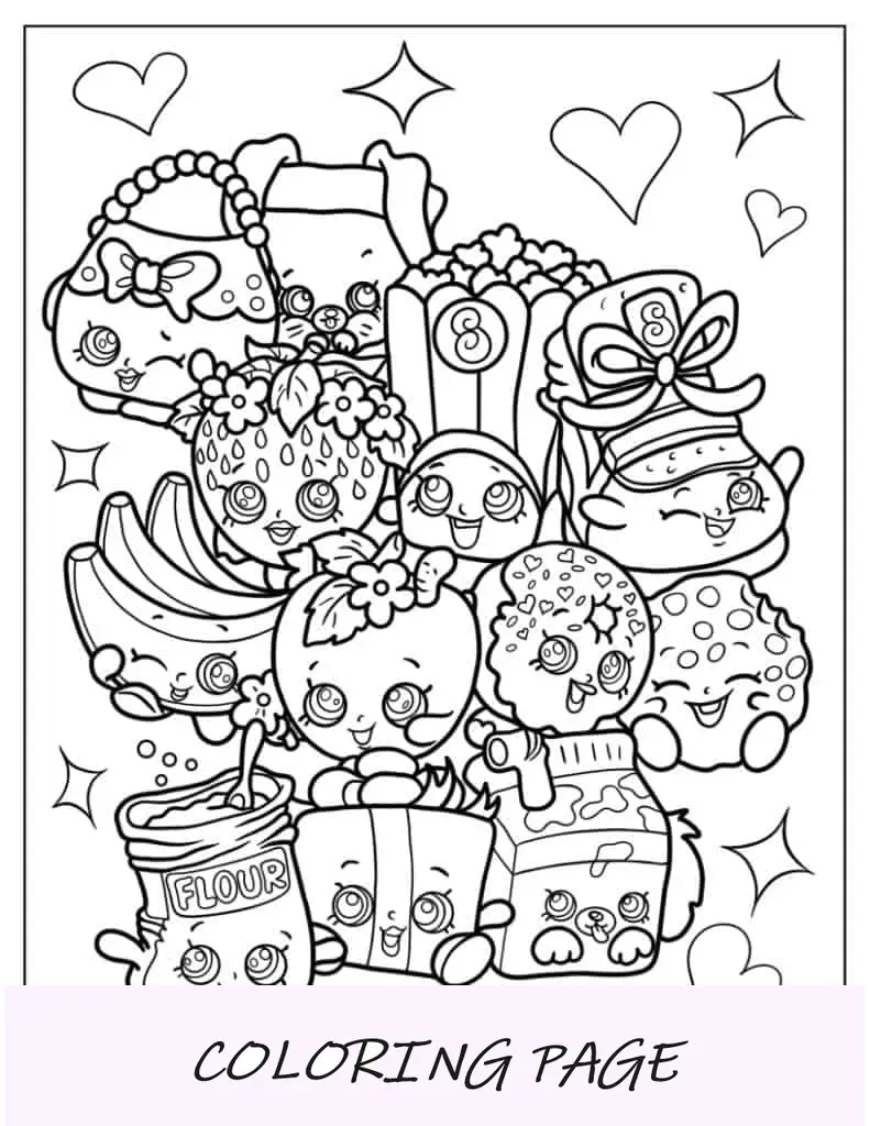 Página para colorear de todos los Shopkins