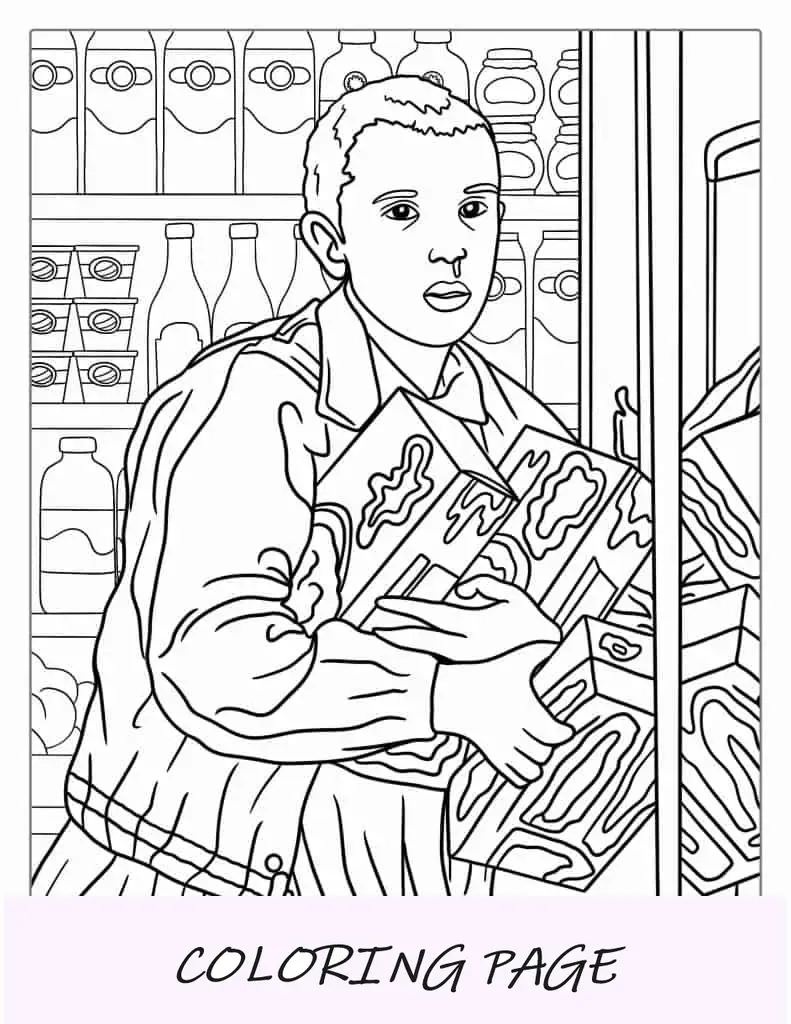 Folha para colorir Onze com Eggos