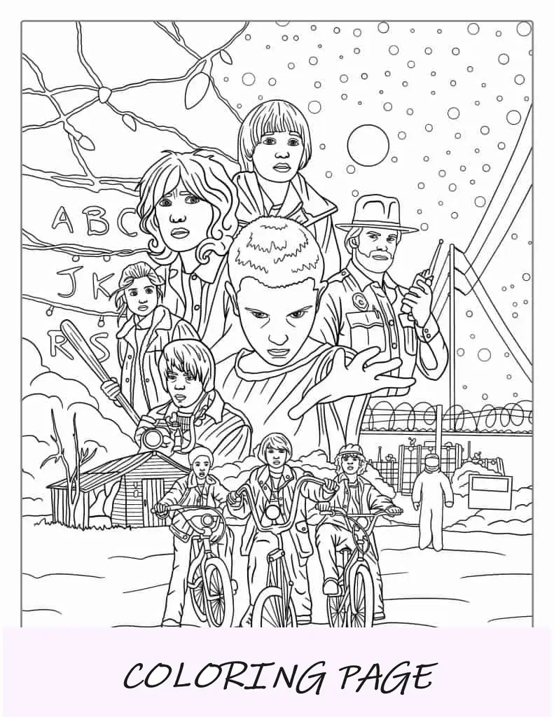 Folha para colorir de Stranger Things da 1ª temporada_