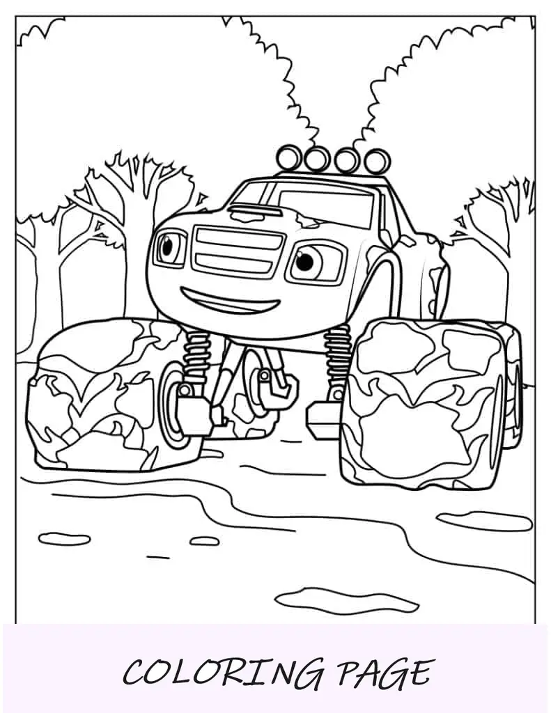Folha para colorir Kawaii de chamas na floresta