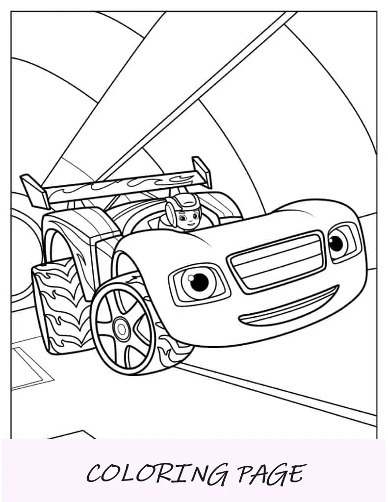 AJ dirigindo o carro de corrida Blaze