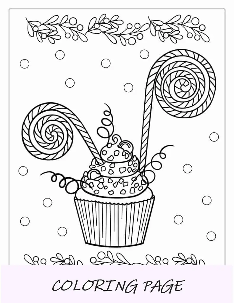 Bastón de Caramelo en un Cupcake para Colorear