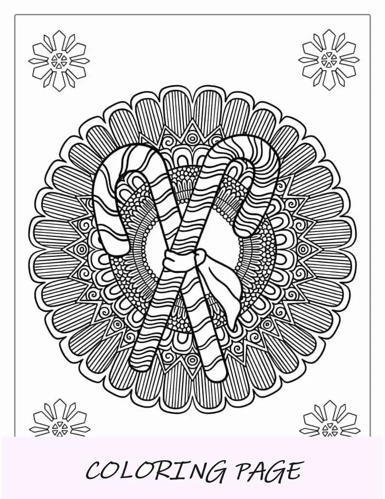 Hoja para colorear Mandala de bastón de caramelo