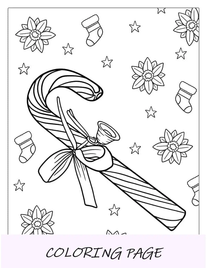 Página para colorear de bastón de caramelo fácil para niños