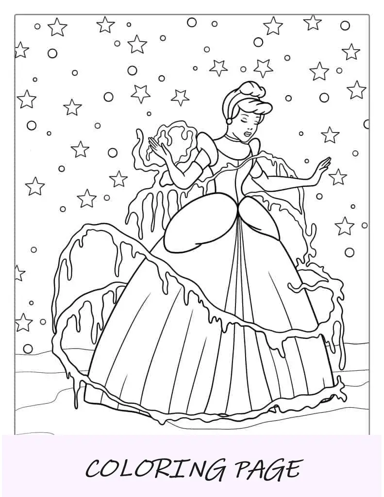 Cinderela se transformando em uma princesa para colorir