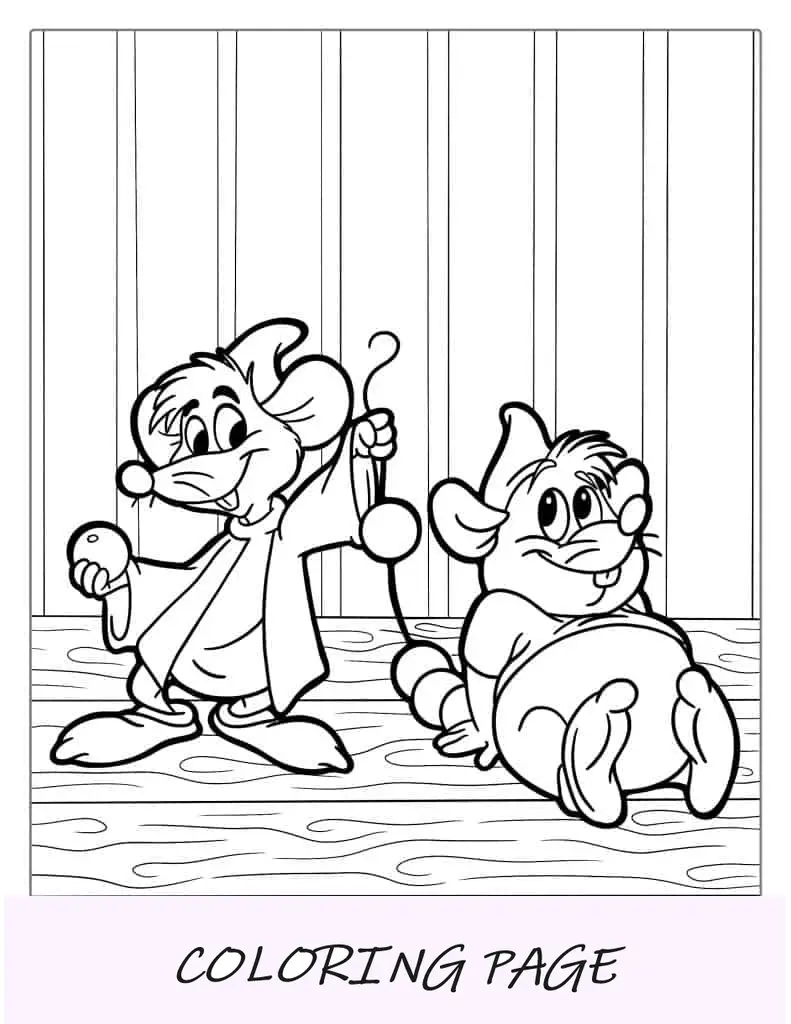 Página para colorir de ratos Gus e Jaq para crianças