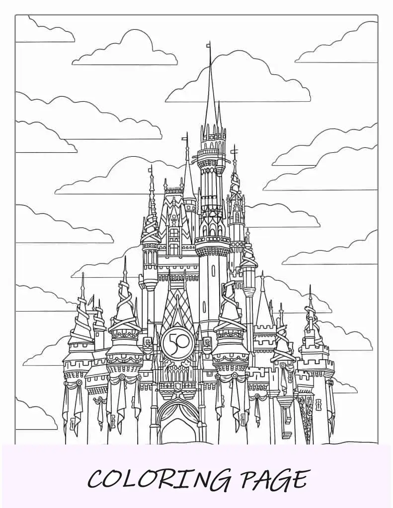 Página para colorir do Castelo da Cinderela da Disney