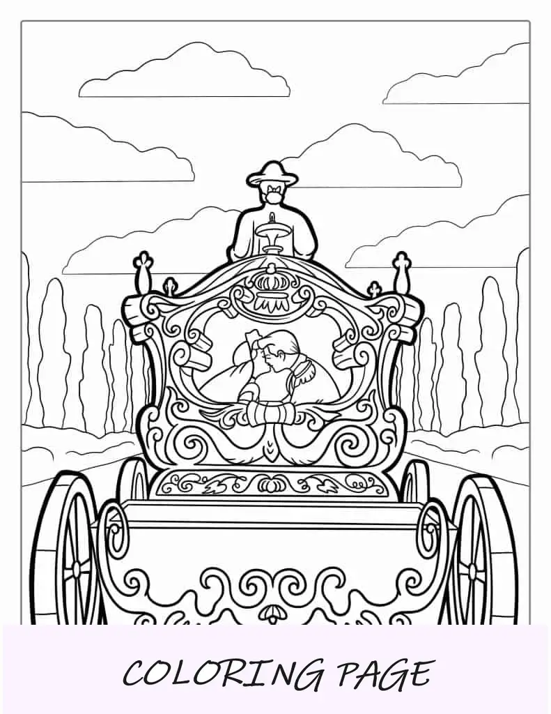 Folha para colorir Cinderela Felizes para Sempre