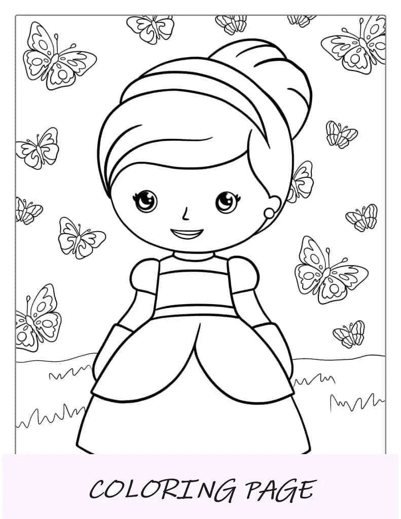 Linda página para colorir da Cinderela para crianças em idade pré-escolar