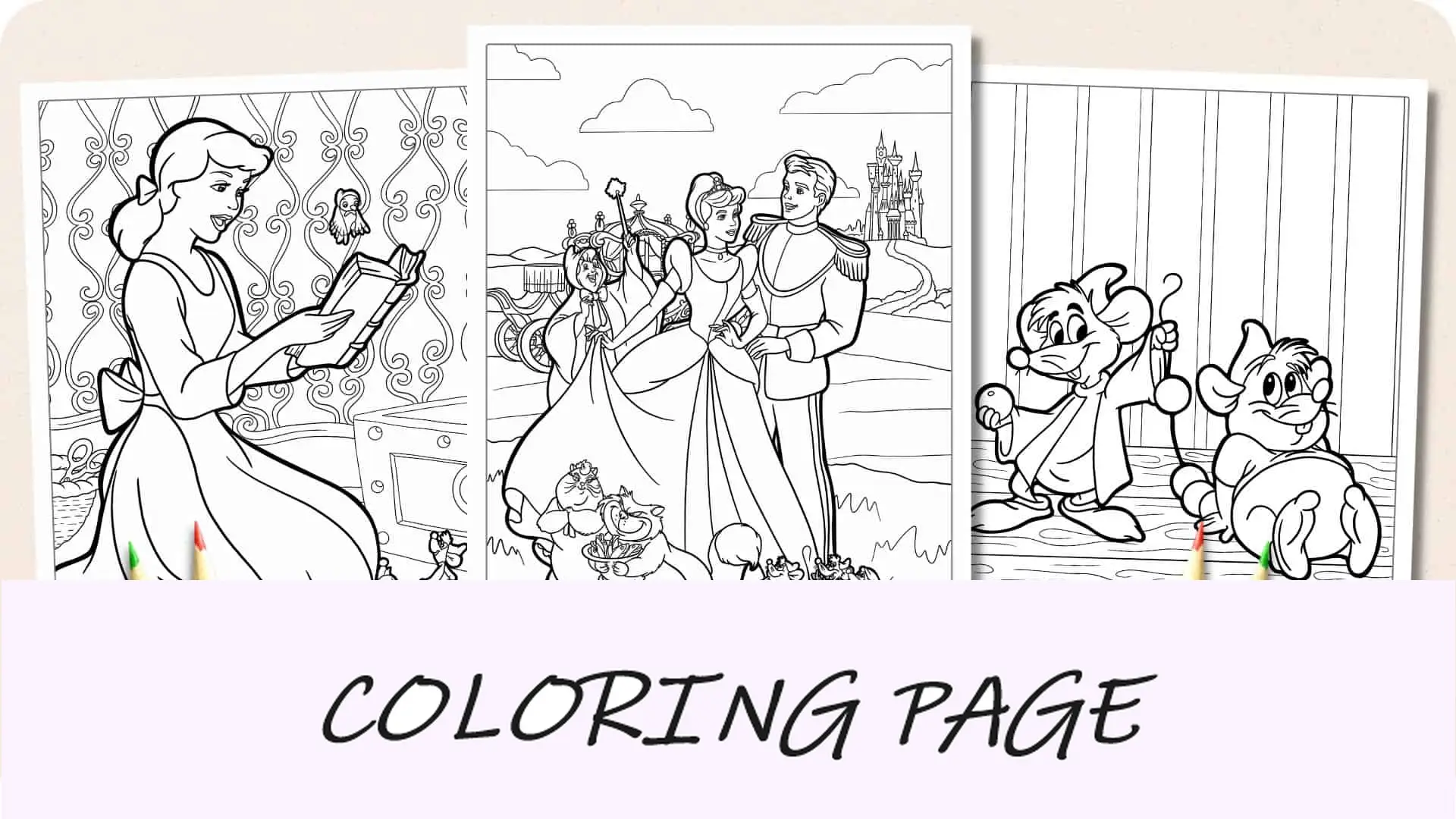 Imagem em destaque de páginas para colorir da Cinderela