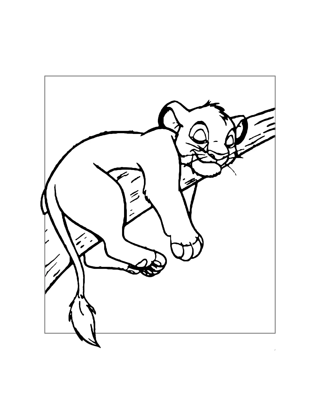 Simba Sleeps In A Tree Coloring Page