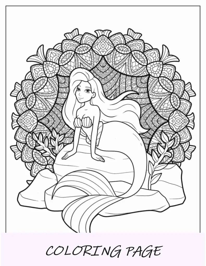 Sereia na rocha com fundo de mandala