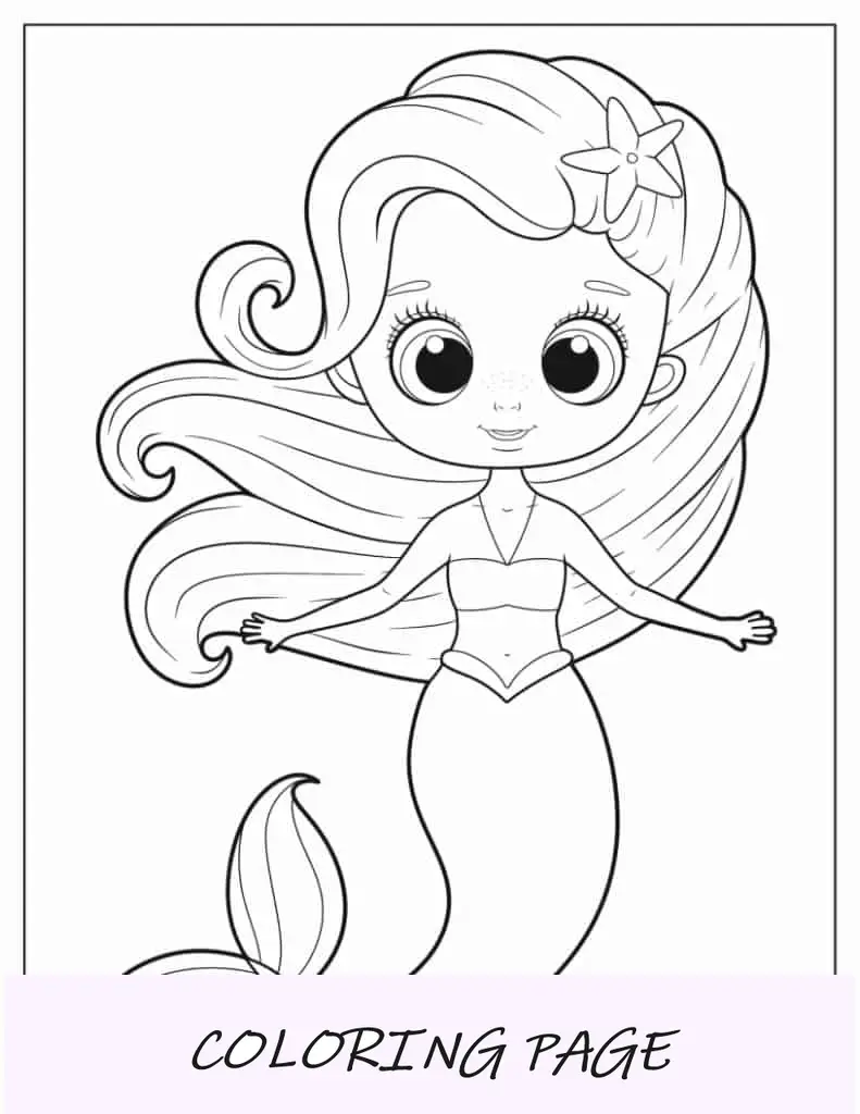 Desenho de sereia Kawaii para colorir para crianças
