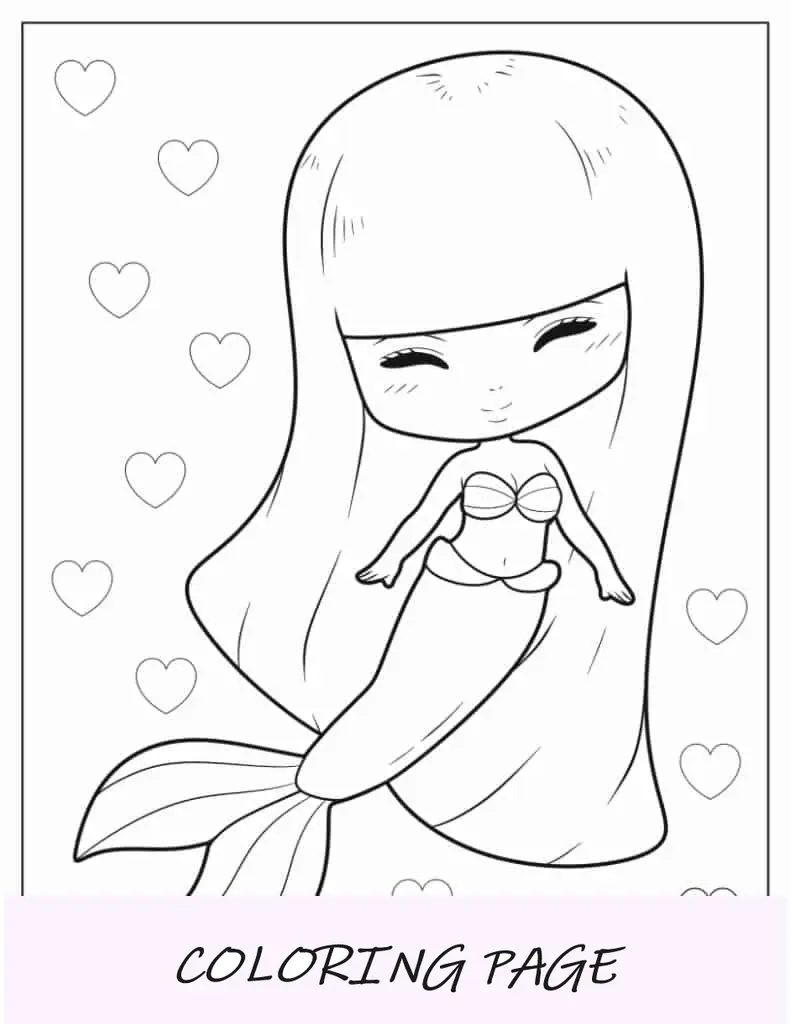 Folha para colorir da sereia sorridente Kawaii