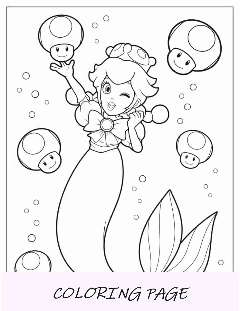 Página para colorir da princesa sereia pêssego