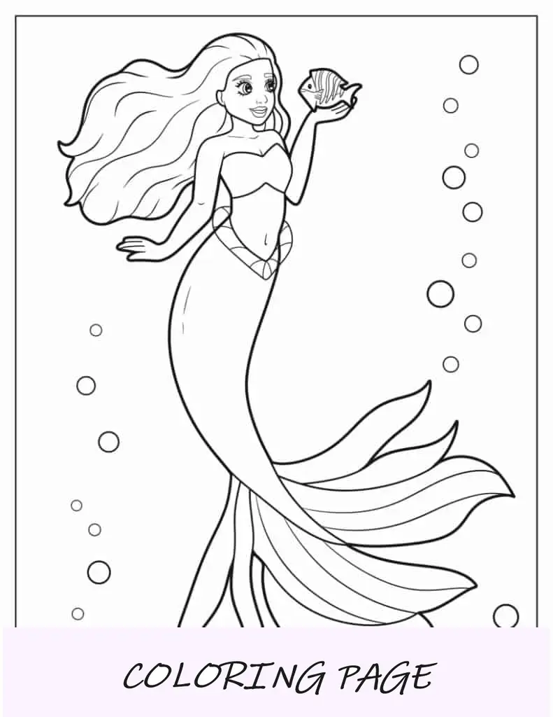 Página para colorir da Pequena Sereia dos desenhos animados Halle Bailey