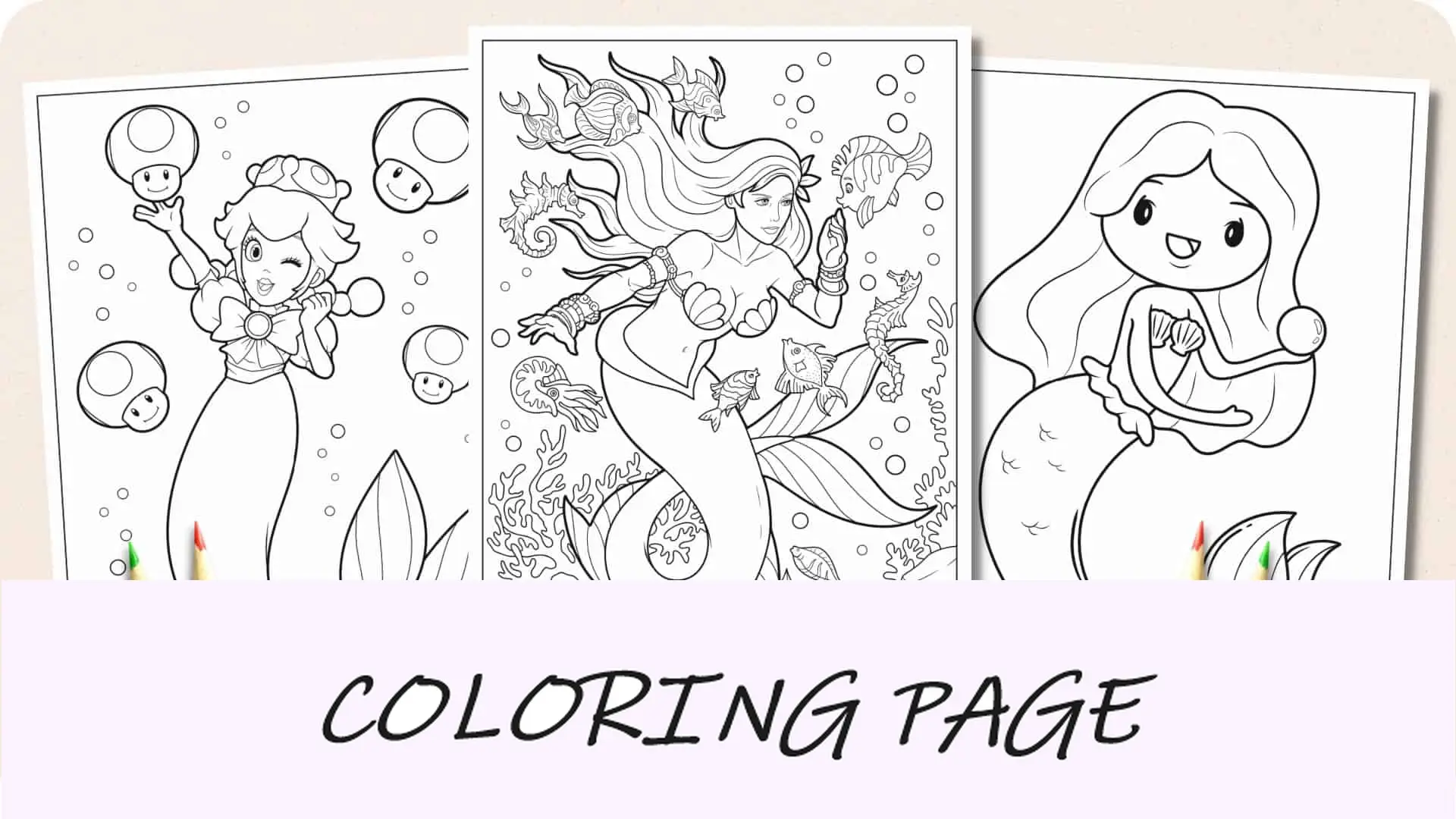 Imagem em destaque de páginas para colorir de sereia