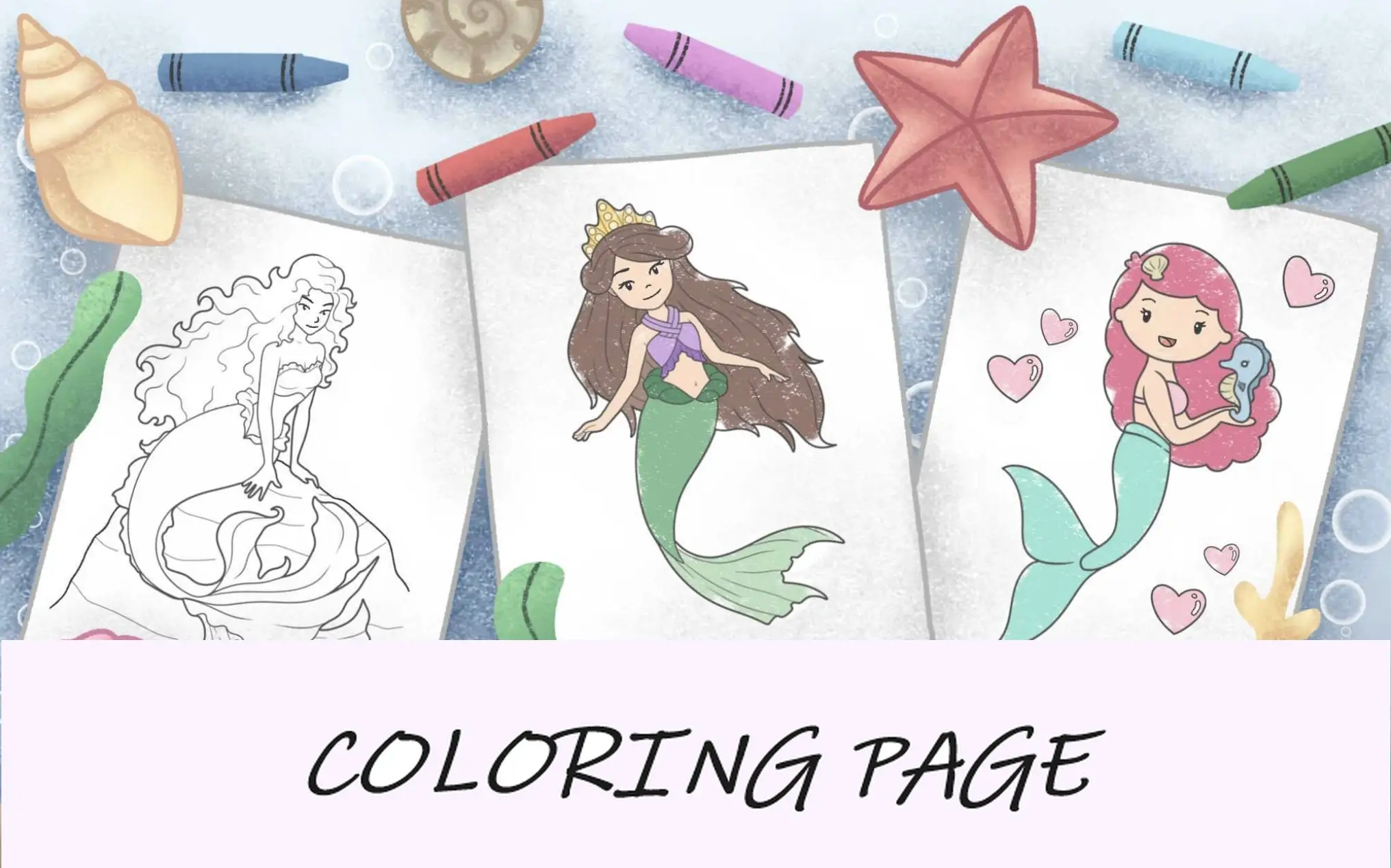 imagem de recurso de páginas para colorir de sereia