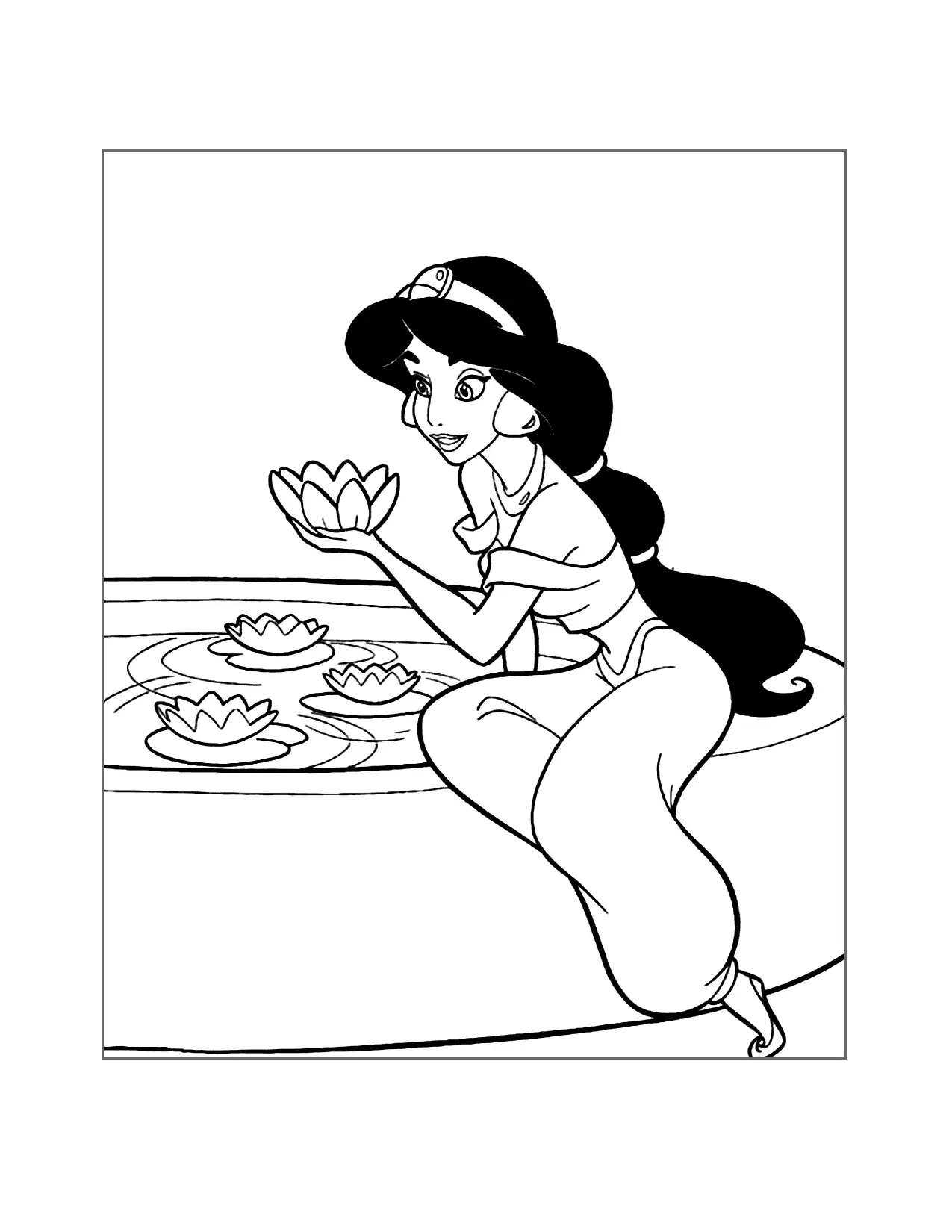 Jasmine At The Water Lilies Coloring Page