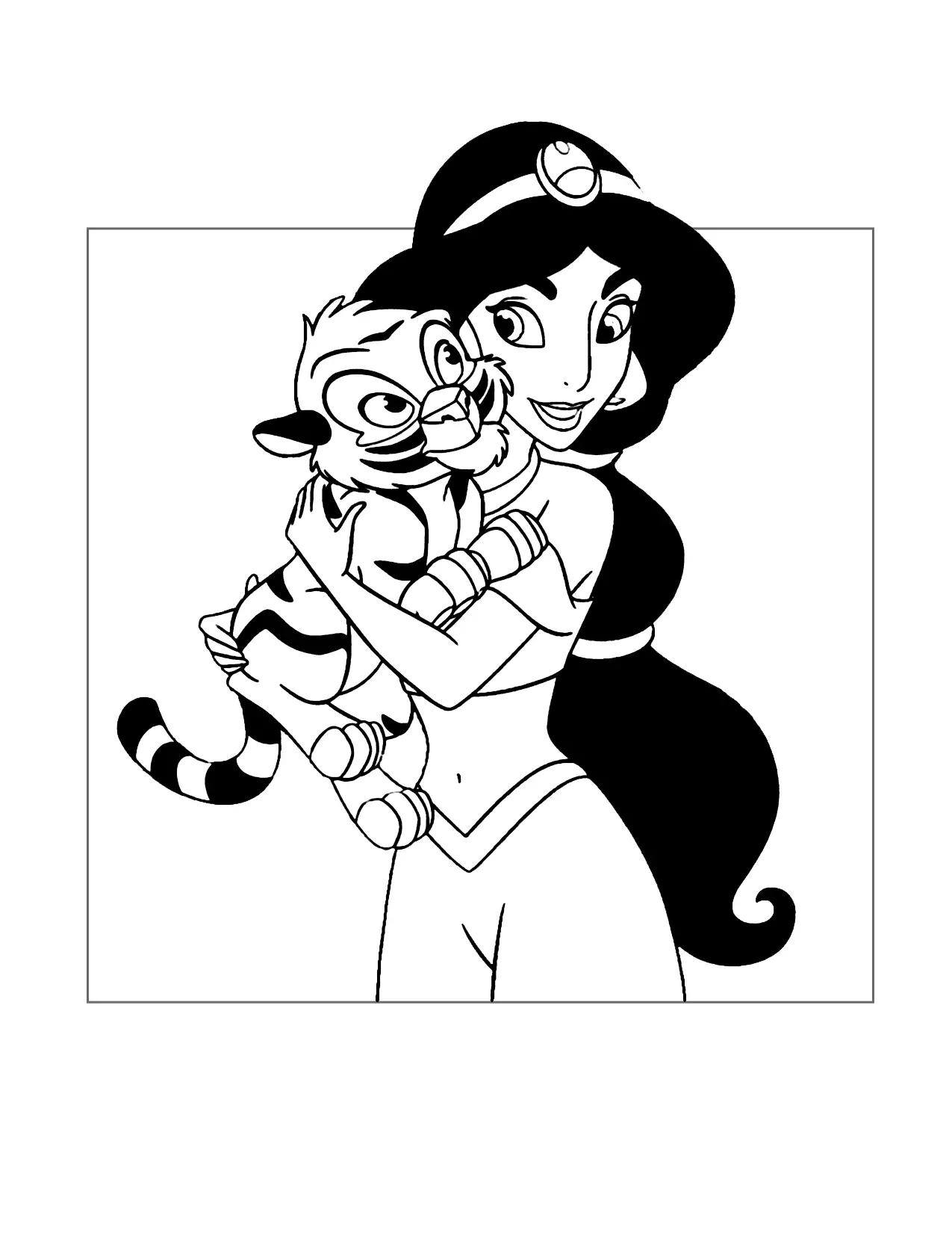 Princess Jasmine And Her Baby Tiger Coloring Page