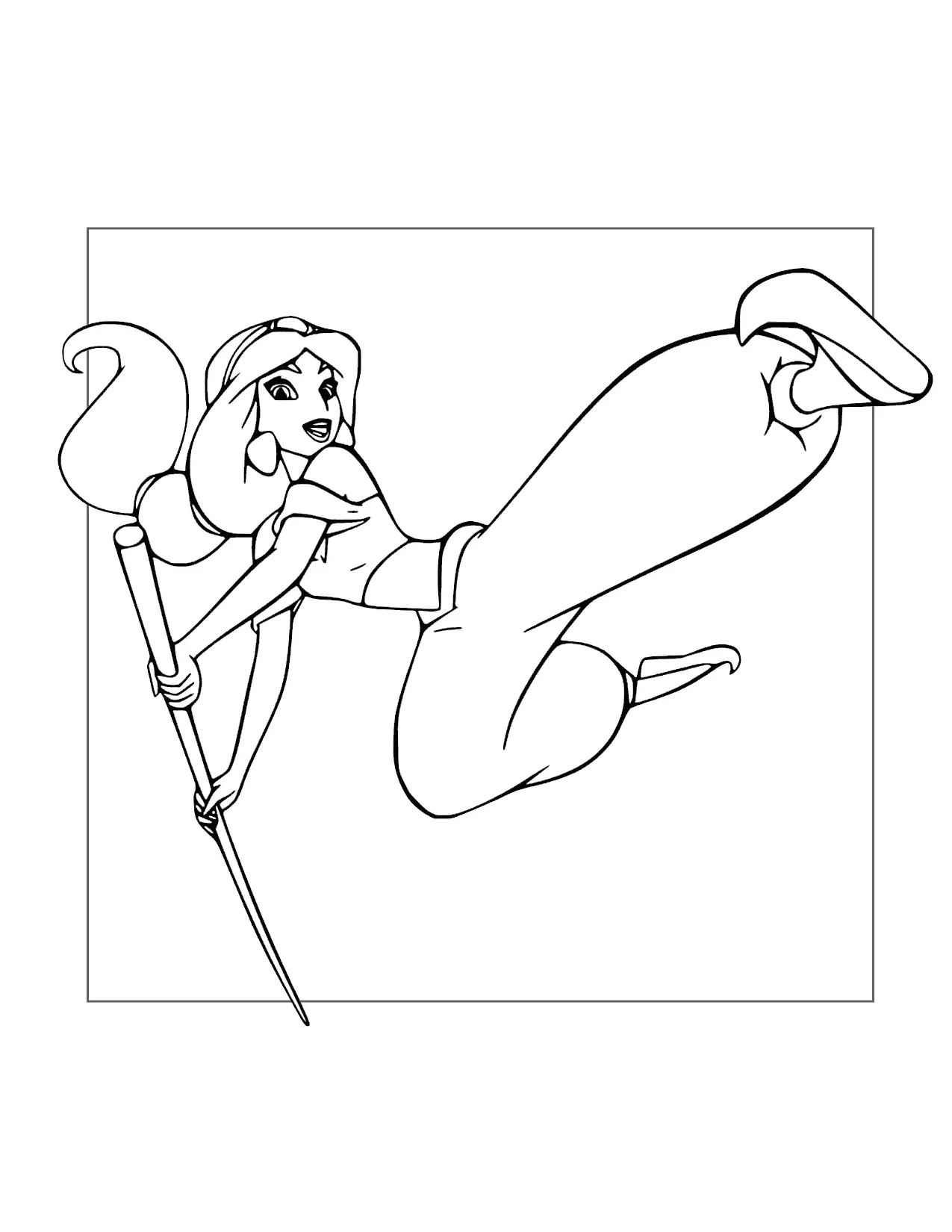 Princess Jasmine Bo Staff Kick Coloring Page
