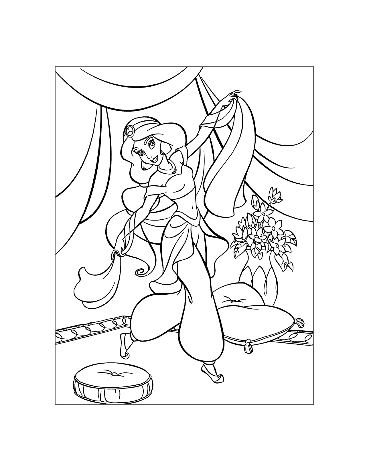 Princess Jasmine In Her Cozy Room Coloring Page
