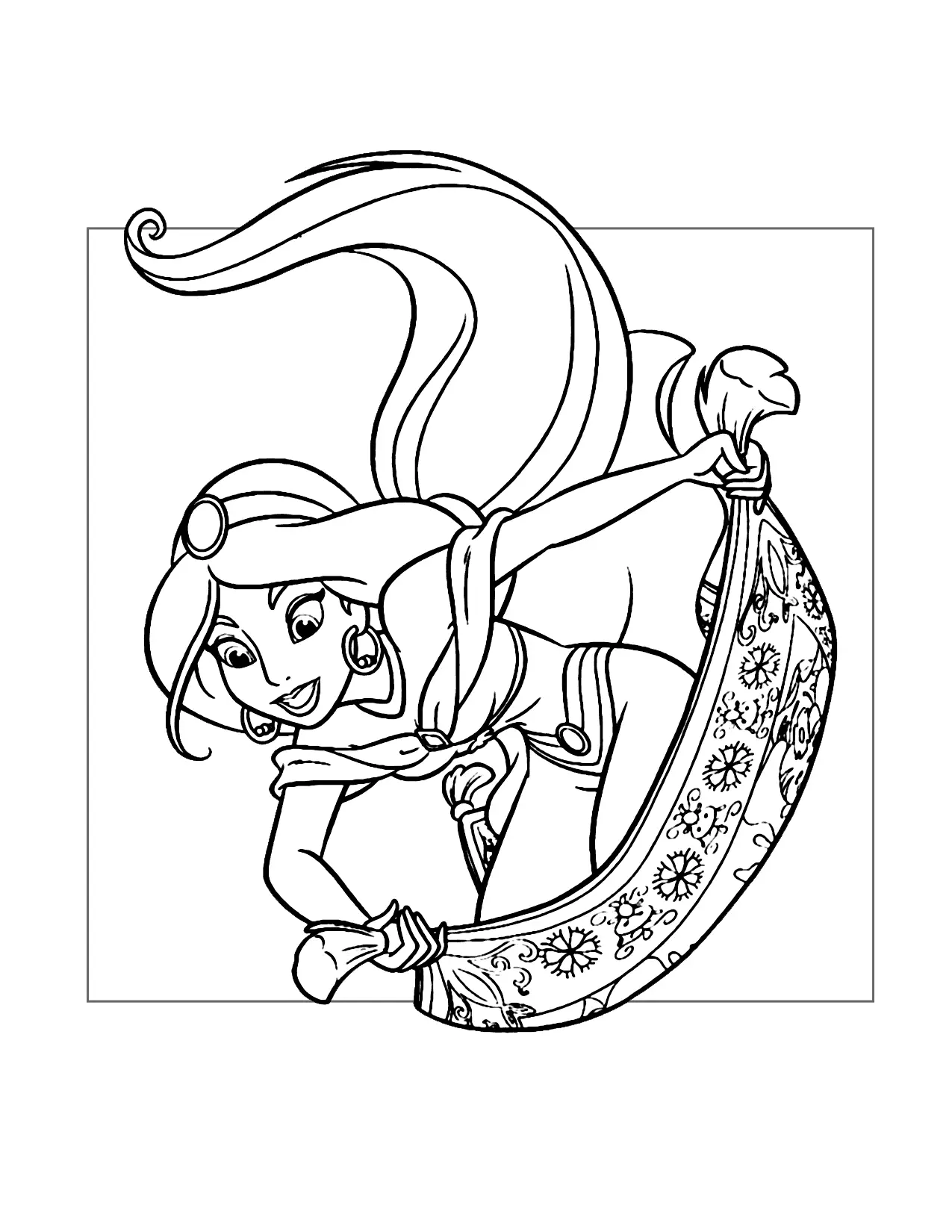 Princess Jasmine Riding Magic Carpet Coloring Page