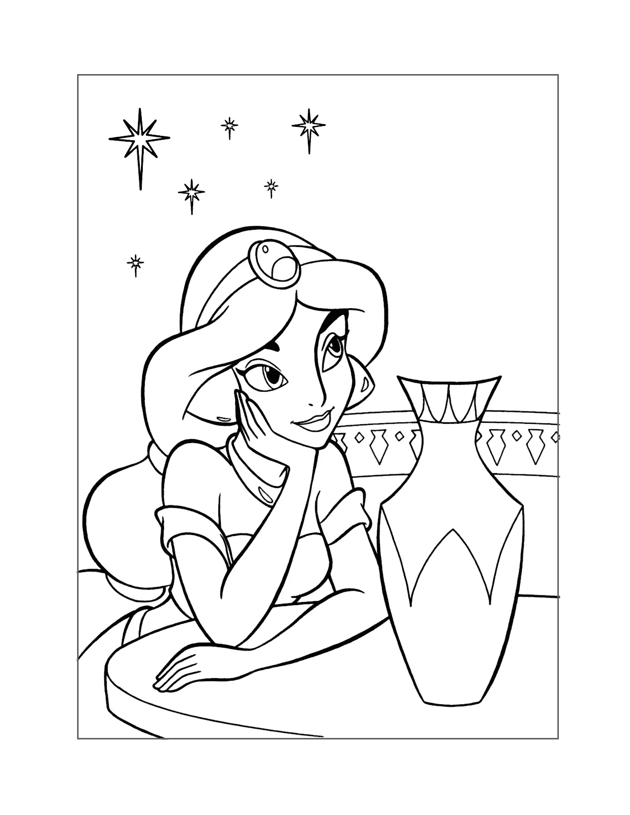 Princess Jasmine Under The Stars Coloring Page