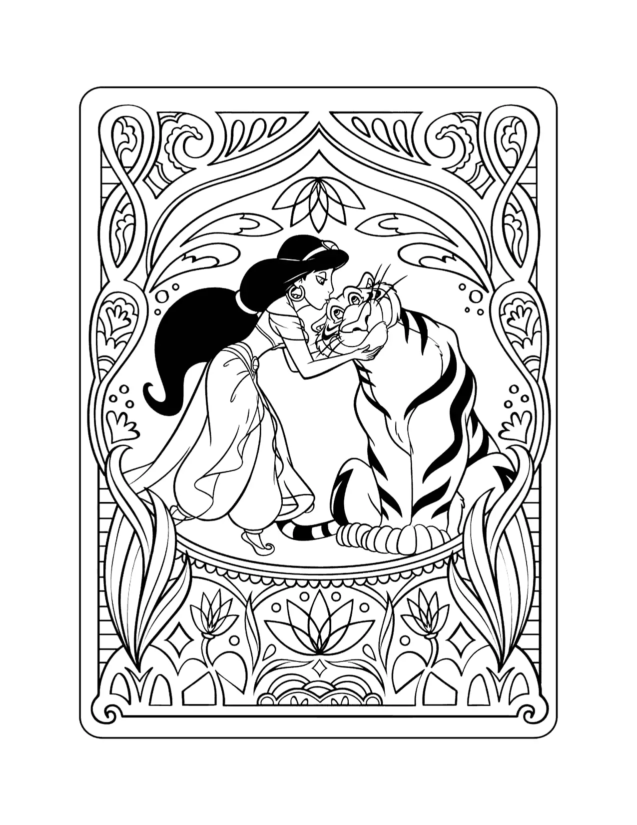 Jasmine Kisses Rajah On The Head Coloring Page