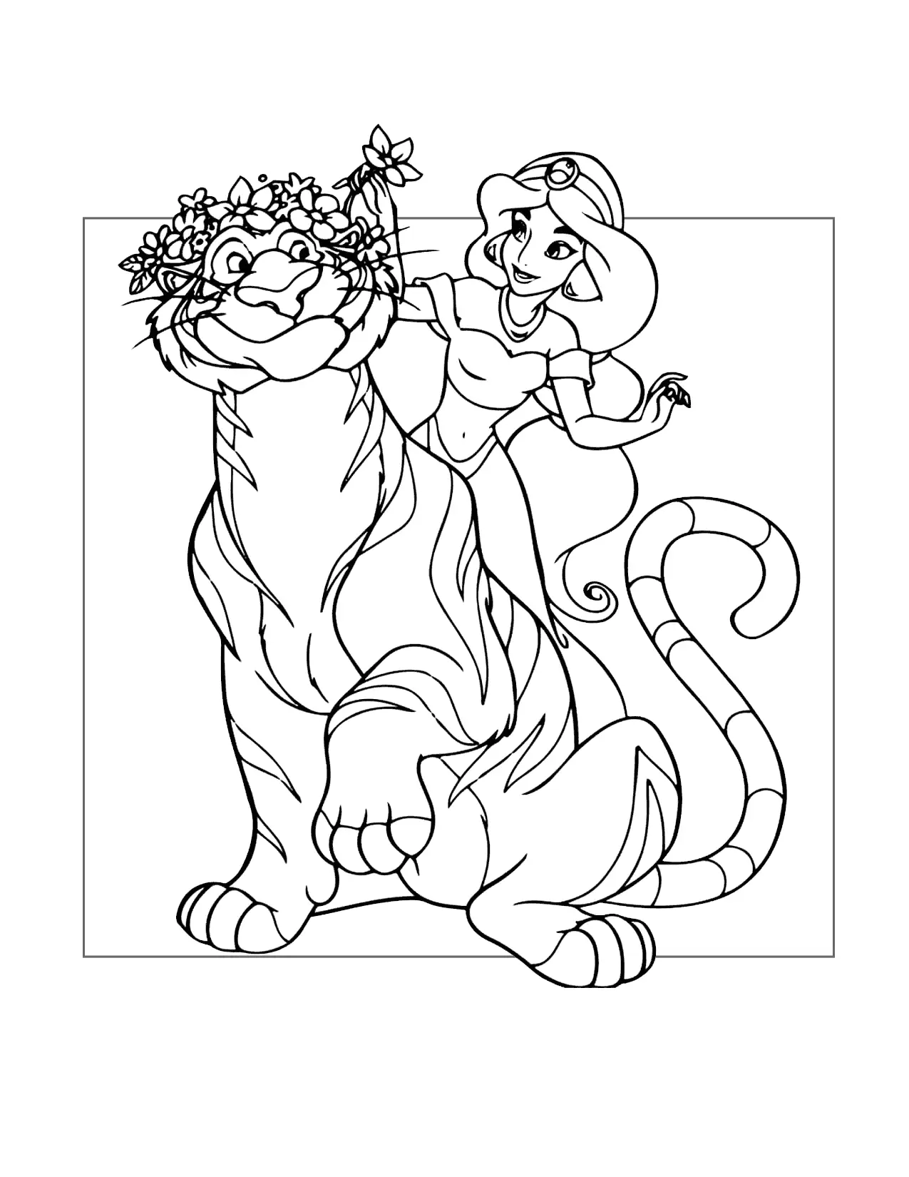 Jasmine Puts Flowers In Rajahs Hair Coloring Page