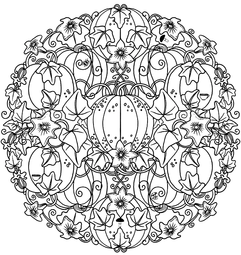 Pumpkin Mandala Collage Coloring Page