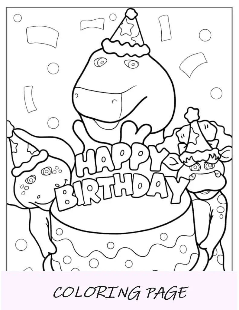 Feliz Cumpleaños Barney Y Sus Amigos Para Colorear