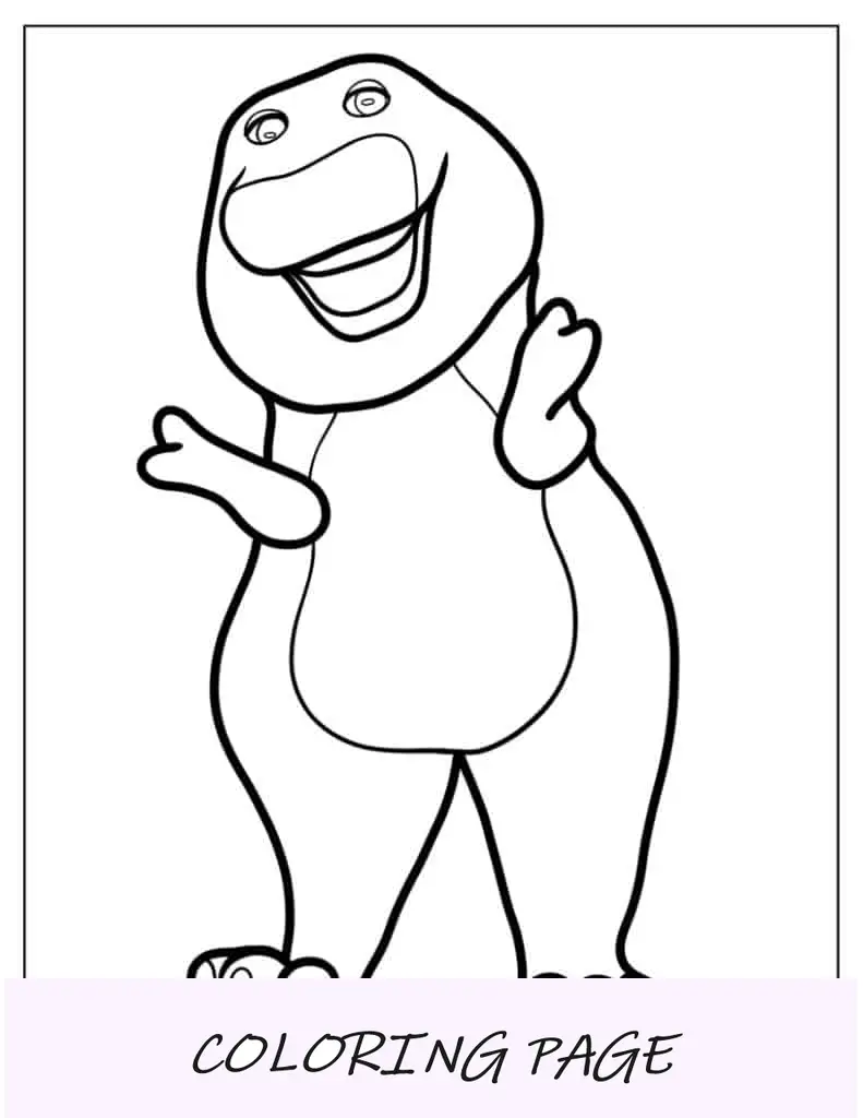 Página para colorear fácil de Barney para niños en edad preescolar