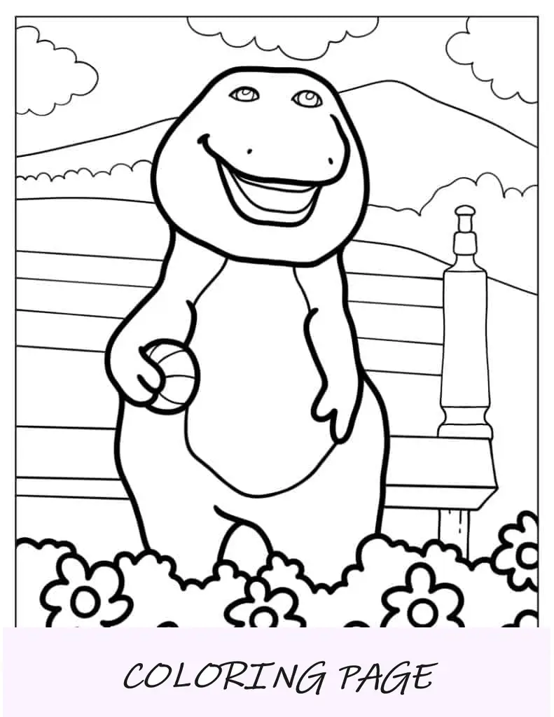 Página para colorear de Barney Jardinería para niños