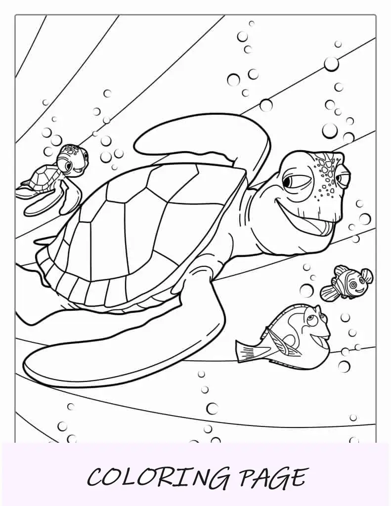 Desenho para colorir Crush e Squirt de Procurando Nemo