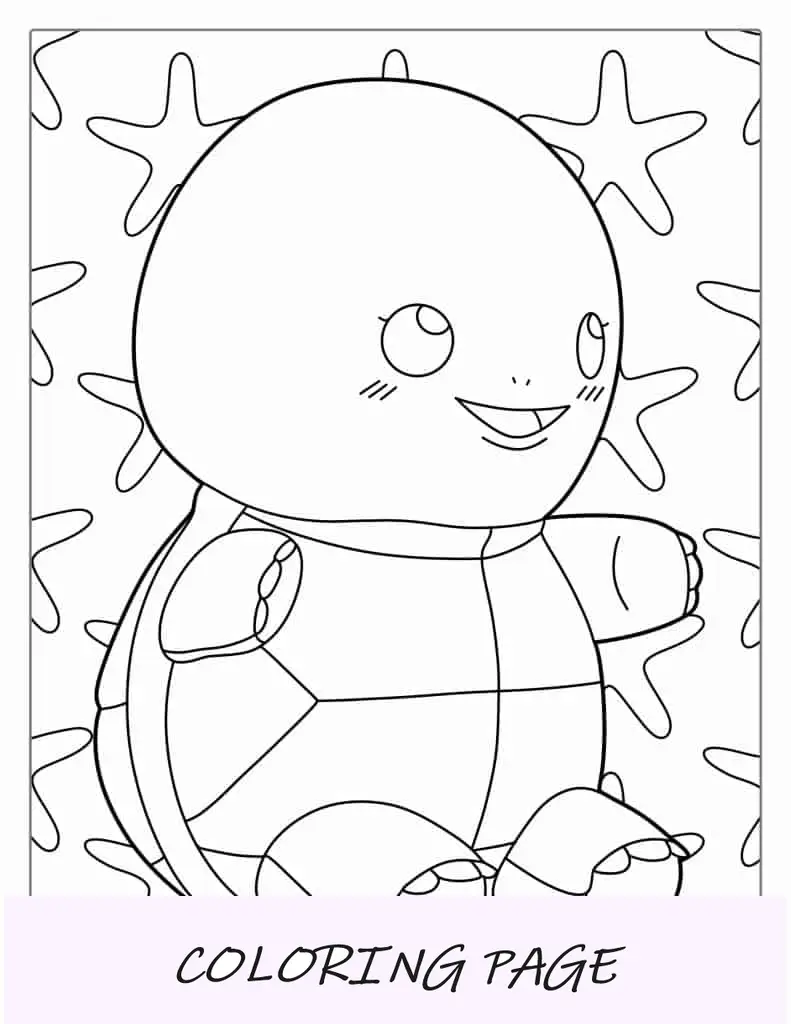 Linda página para colorir de tartaruga Kawaii para crianças em idade pré-escolar
