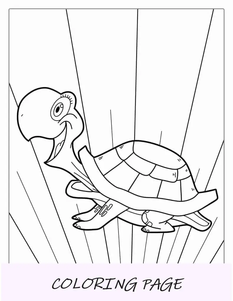 Página para colorir fácil de tartaruga de desenho animado