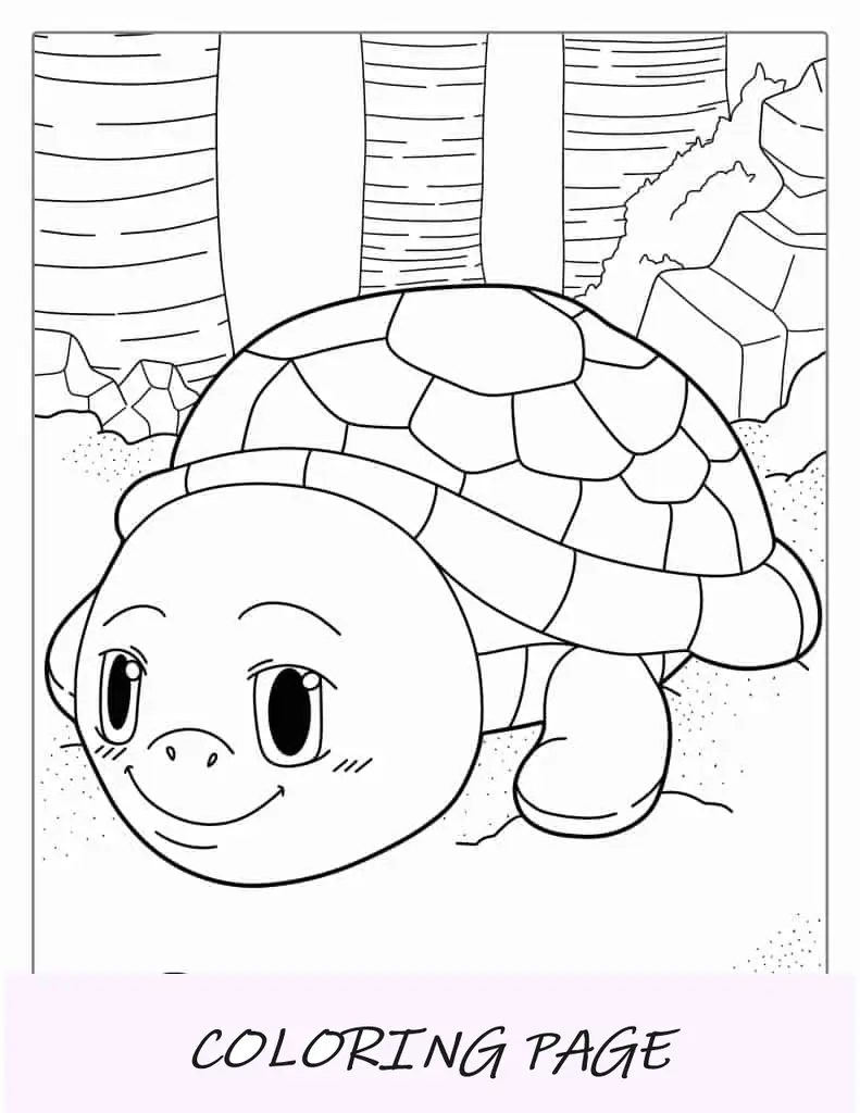 Página para colorir fácil de tartaruga fofa
