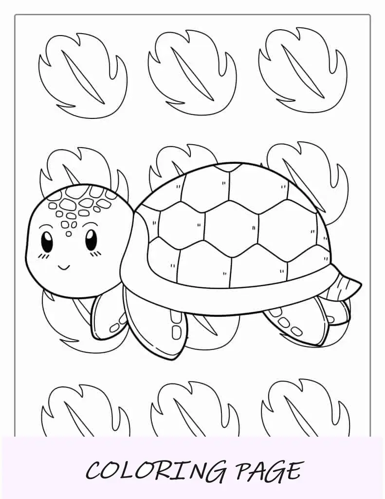 Página para colorir da tartaruga Kawaii