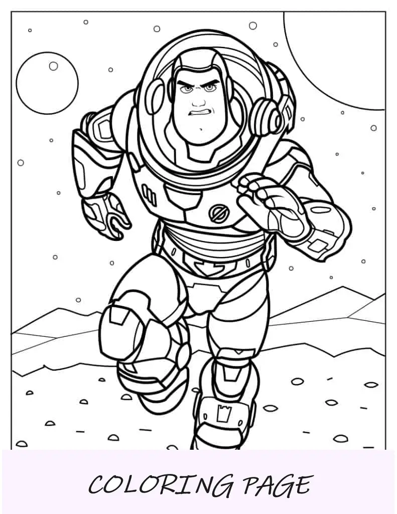 Buzz Lightyear Corriendo En El Espacio Página Para Colorear