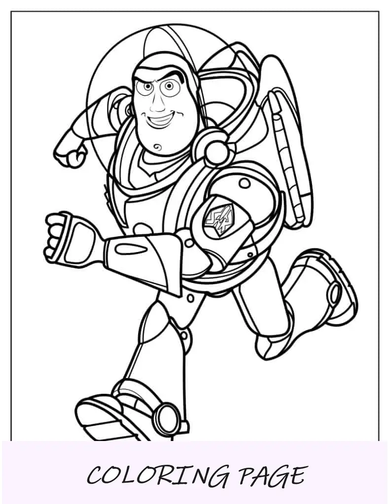Hoja para colorear de Buzz Lightyear corriendo