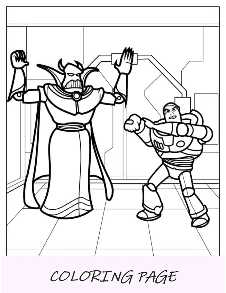 Buzz Lightyear luchando contra el malvado emperador Zurg