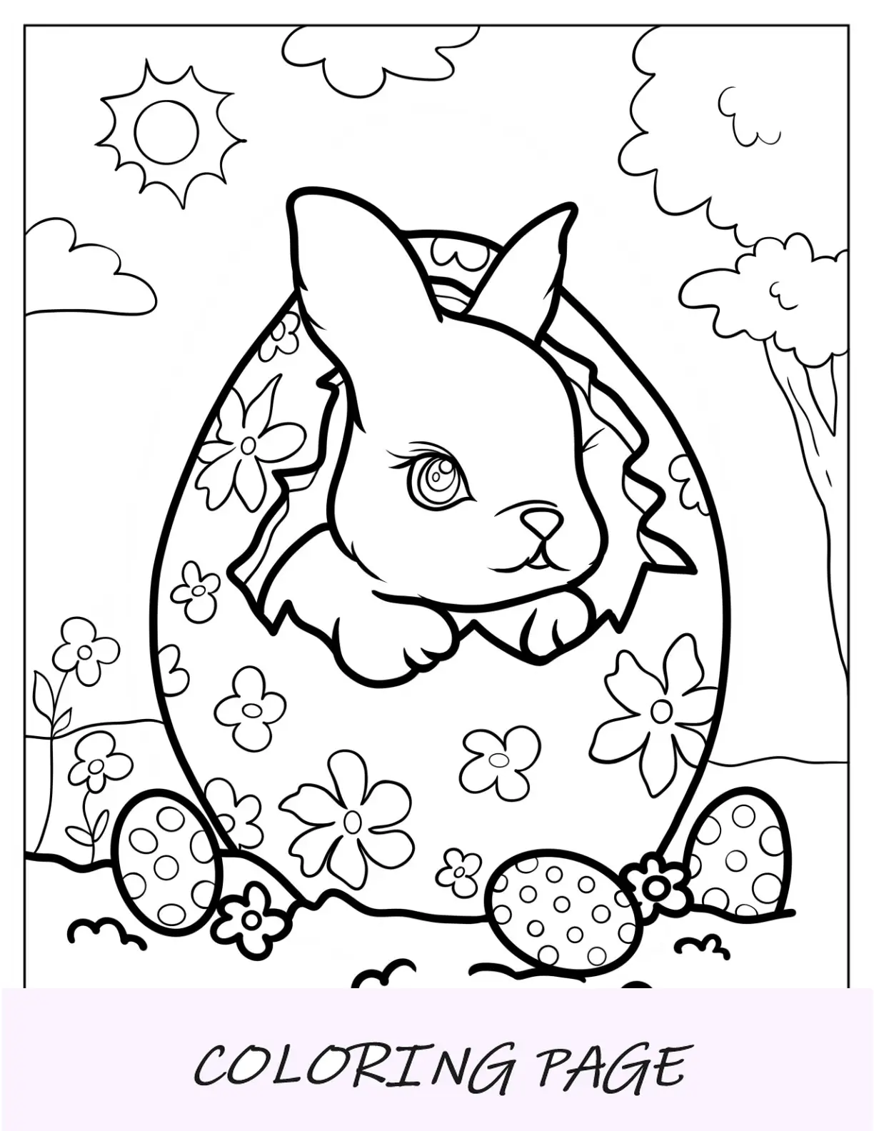 Página para colorir do coelhinho da Páscoa saindo do ovo de Páscoa