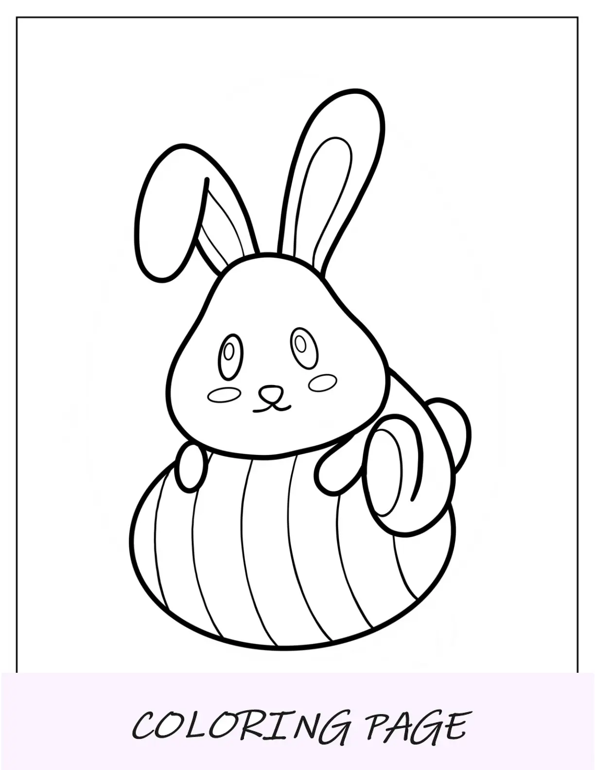 Contorno da página para colorir do coelhinho da Páscoa em cima do ovo